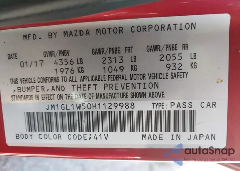 2017 Mazda Mazda6 Grand Touring из США, поврежденный, VIN JM1GL1W50H1129988